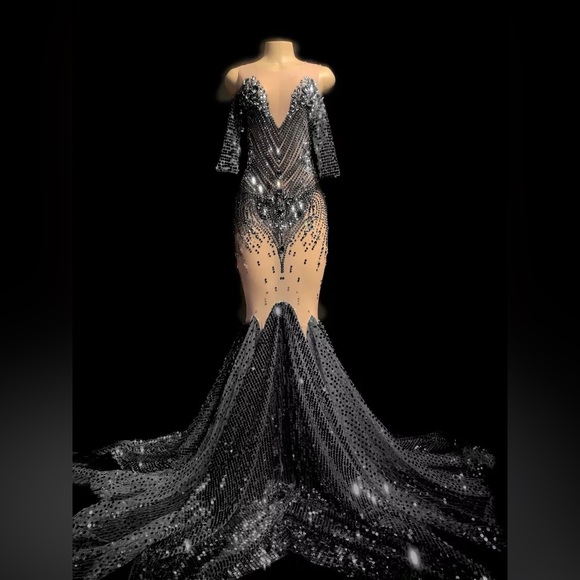 Magnificent Sylvia Luxury Crystal Sequin Dress in Silver - Picture 10 of 12